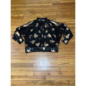 Candlelight Jansens International Silk Full Sequin Black Gold Blouse Jacket 2X